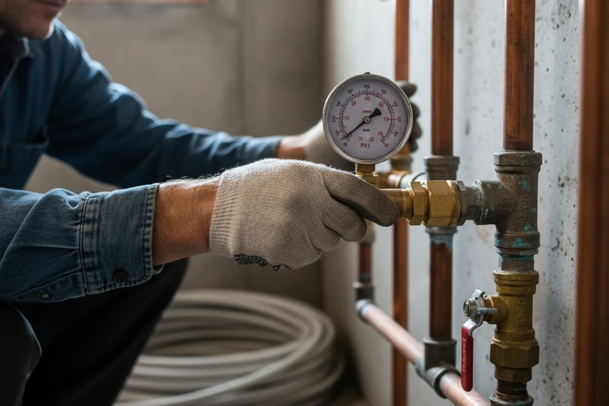 Pressure testing a repaired line during Water Line Repair in Roaring Spring